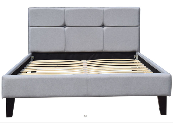 Plataforma Grey Wooden Ottoman Bed do colchão do quadro da cama da tela do tamanho da rainha da madeira compensada