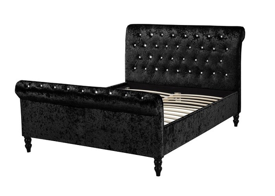 Tela preta de prata luxuosa a cama de trenó esmagada de veludo molda o rei dobro Size