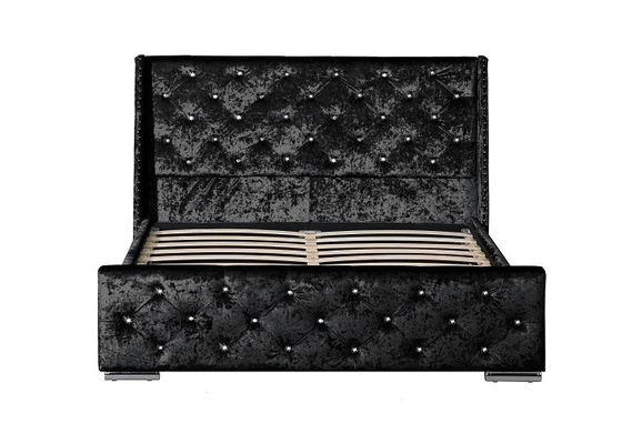 Cama de plataforma esmagada estofada da tela da cama de casal de veludo com a cabeceira alta EN1725 do diodo emissor de luz