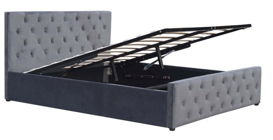 Luz pequena Grey Velvet Upholstered Bed da madeira compensada dobro da tela da cama do armazenamento do elevador de gás