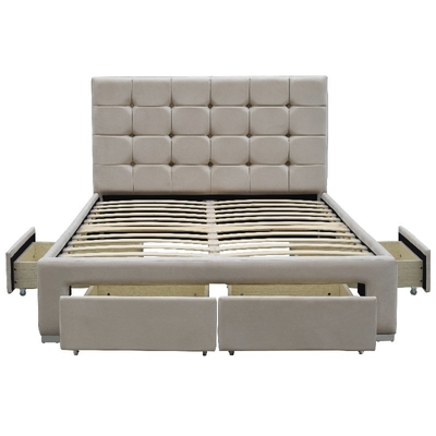 ODM dobro esmagado de creme do OEM do tamanho do quadro da cama de veludo de 4 gavetas