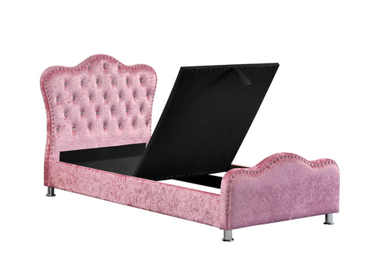 A tela cor-de-rosa personalizada de veludo esmagou a cama de casal de veludo com armazenamento