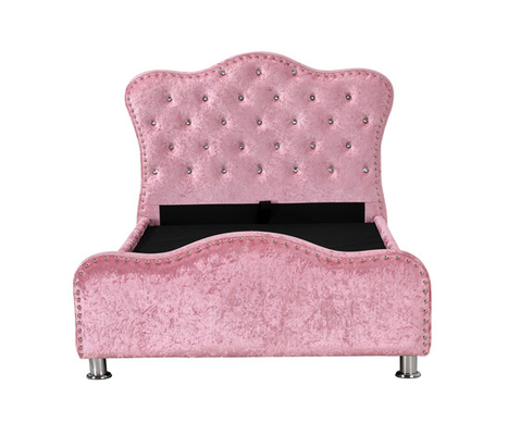 A tela cor-de-rosa personalizada de veludo esmagou a cama de casal de veludo com armazenamento