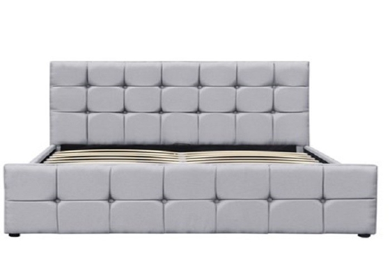 A madeira da plataforma do quarto estofou o quadro da cama de rainha com botão