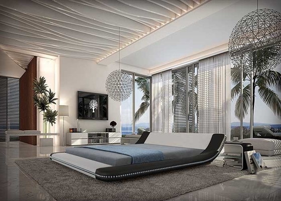 Rei real Size do quarto de couro macio moderno de Tatami do quadro da cama grande