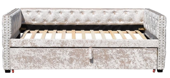 parte inferior de Grey Velvet Daybed With Trundle Tufed do esmagamento de 3ft