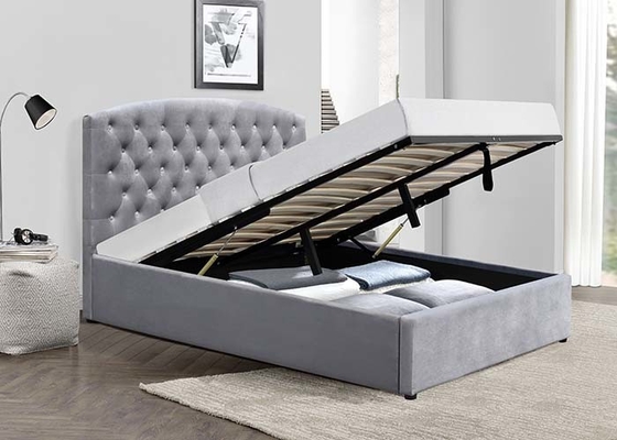 O rei dobro Size Unadjustable Fabric da cama ripado do armazenamento do elevador de gás estofou a cama de trenó
