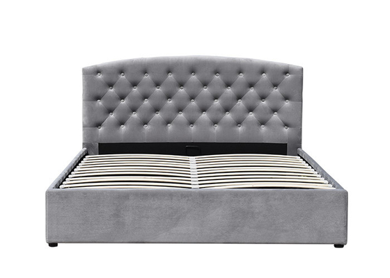 O rei dobro Size Unadjustable Fabric da cama ripado do armazenamento do elevador de gás estofou a cama de trenó