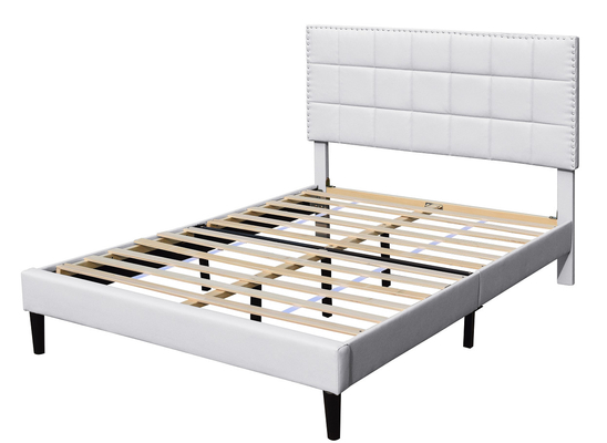 Quadro adornado 140X190Cm da cama da cabeceira do plutônio do rei Upholstered Storage Bed quadrado branco