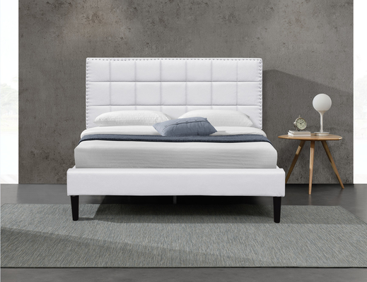 Quadro adornado 140X190Cm da cama da cabeceira do plutônio do rei Upholstered Storage Bed quadrado branco