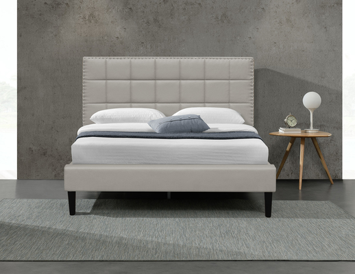 Quadro adornado 140X190Cm da cama da cabeceira do plutônio do rei Upholstered Storage Bed quadrado branco