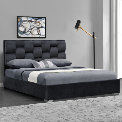 Quadro dobro personalizado da cama da tela de veludo do tamanho com a cabeceira alta adornada