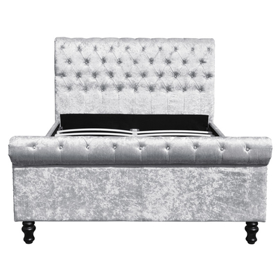 Cama esmagada quadro estofada preta de prata Diamond Buttons King Size da tela de veludo da cama