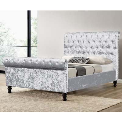 Cama esmagada quadro estofada preta de prata Diamond Buttons King Size da tela de veludo da cama