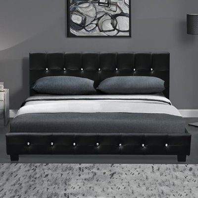 Cama de couro estofada botão de Cristal
