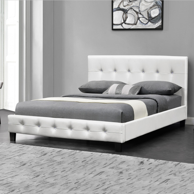 Cama de couro estofada botão de Cristal
