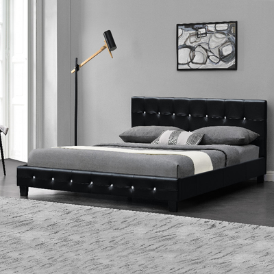 Cama de couro estofada botão de Cristal