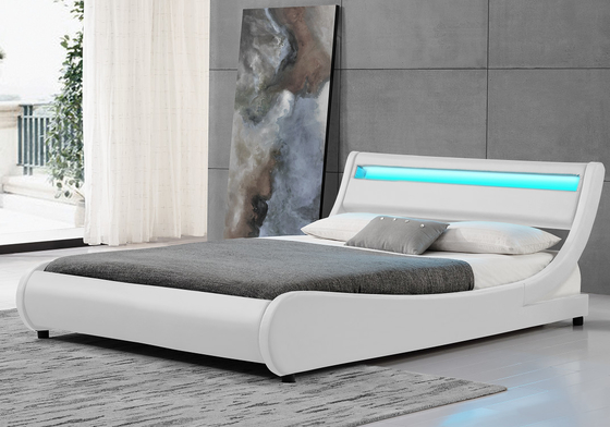 O rei Size DIODO EMISSOR DE LUZ da curva estofou plutônio 140x200CM do branco do quadro da cama