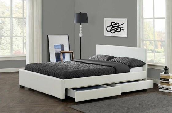 O falso branco cobre o quadro estofado da cama do armazenamento da plataforma com diodo emissor de luz