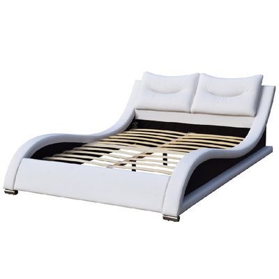 O falso luxuoso da cabeceira cobre a cama que o tamanho dobro com curva do descanso dá forma ao plutônio branco