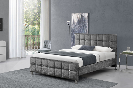 O estilo europeu esmagado da cama do otomano de veludo da plataforma tamanho dobro personalizou