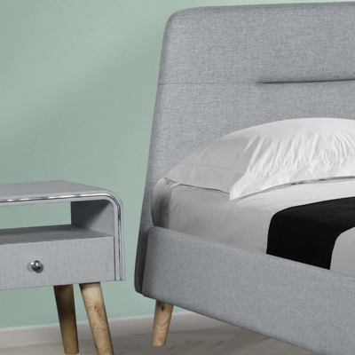 Cama de linho da tela da cabeceira trapezoidalmente
