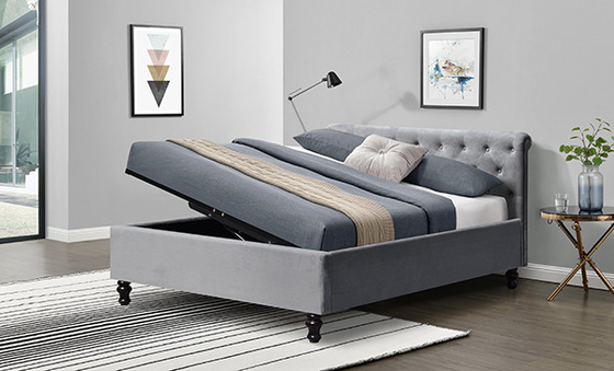Rei dobro Size do quadro da cama de Lambeth Grey Velvet Sleigh Storage Ottoman