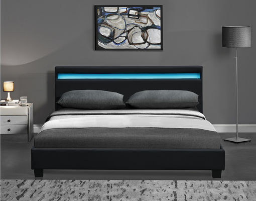 O diodo emissor de luz do RGB da plataforma estofou o quadro da cama com diodo emissor de luz ilumina barato fácil monta o couro do plutônio