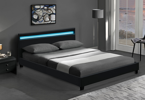 O diodo emissor de luz do RGB da plataforma estofou o quadro da cama com diodo emissor de luz ilumina barato fácil monta o couro do plutônio