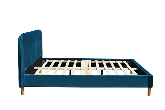 Cabeceira estofada da cama de rainha do quadro BSCI da cama da madeira compensada de veludo tela azul