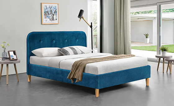 Cabeceira estofada da cama de rainha do quadro BSCI da cama da madeira compensada de veludo tela azul