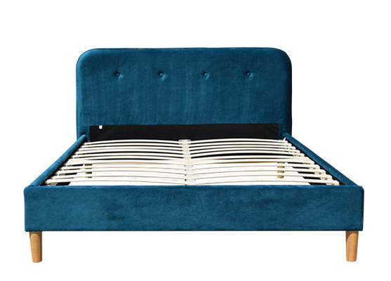 Cabeceira estofada da cama de rainha do quadro BSCI da cama da madeira compensada de veludo tela azul