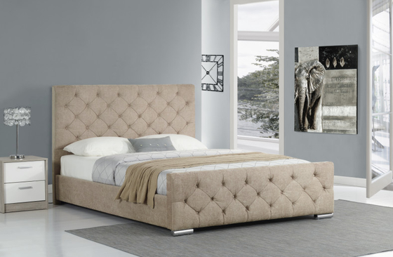 O quadro de madeira moderno simples da cama do rei Size Fabric Velvet estofou
