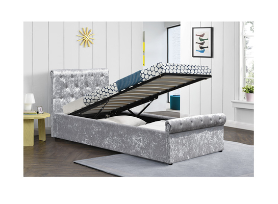 Cama de rainha estofada tela adornada único esmagamento de veludo do quadro da cama do armazenamento