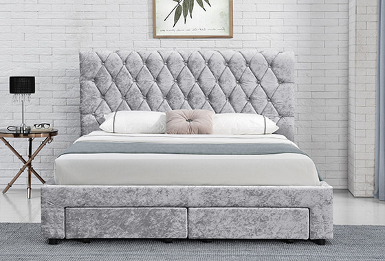 Quadro da cama de veludo do luxuoso do carvão vegetal de Torver - escolha opções do tamanho e da cor