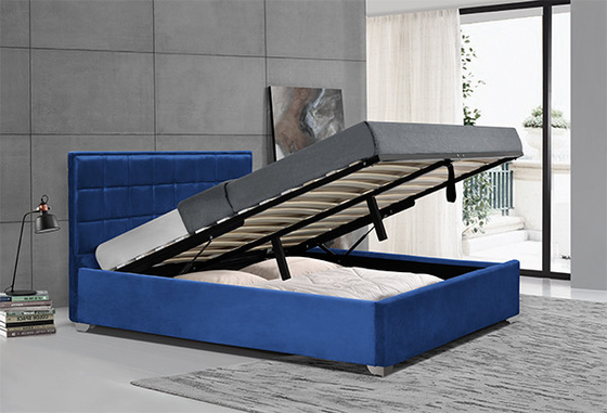Quadro azul da cama do armazenamento de veludo do otomano com pés plásticos