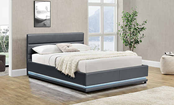 Diodo emissor de luz de Grey Leather Storage Bed With na cabeceira