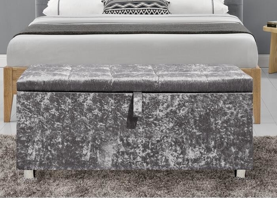 Caixa de armazenamento dobrável do otomano de Diamond Silver Crushed Velvet Ottoman do esmagamento