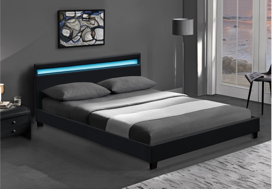 O diodo emissor de luz de madeira do dobro estofou a cama que o branco preto com cabeceira conduziu luzes