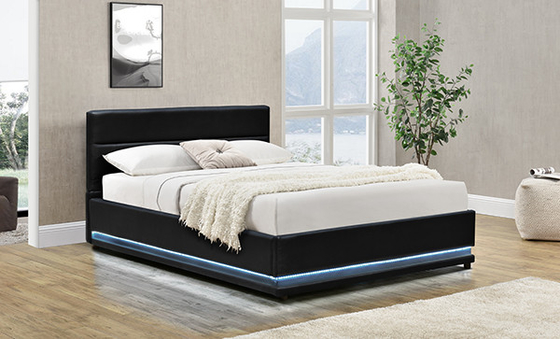 Cama de couro preta do armazenamento do diodo emissor de luz do otomano de Faxu