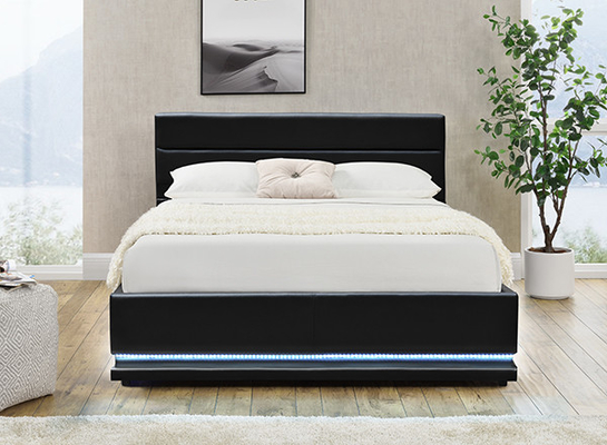 Cama de couro preta do armazenamento do diodo emissor de luz do otomano de Faxu