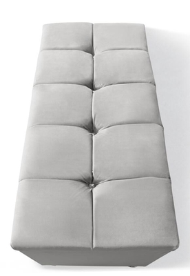 Grey Velvet Fabric Storage Ottoman claro adornou Crystal Buttons
